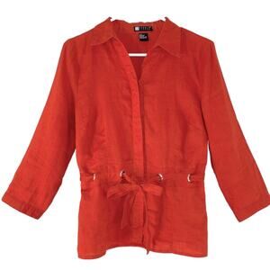 Carole Little Vintage Orange Linen Front Tie Jacket size Medium